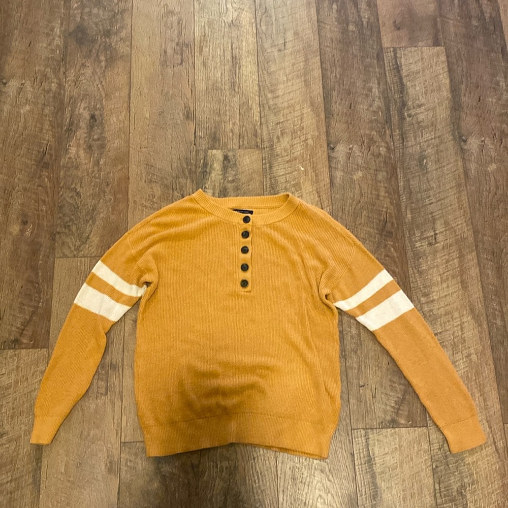American Eagle orange with white stripes on sleeves sweater